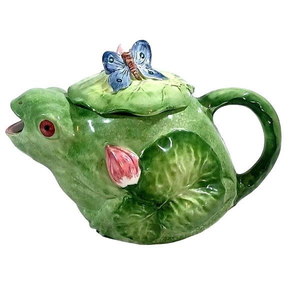 Capodimonte Other - Vintage Signed Majolica Pottery Frog  Butterfly Capodimonte Teapot Made …